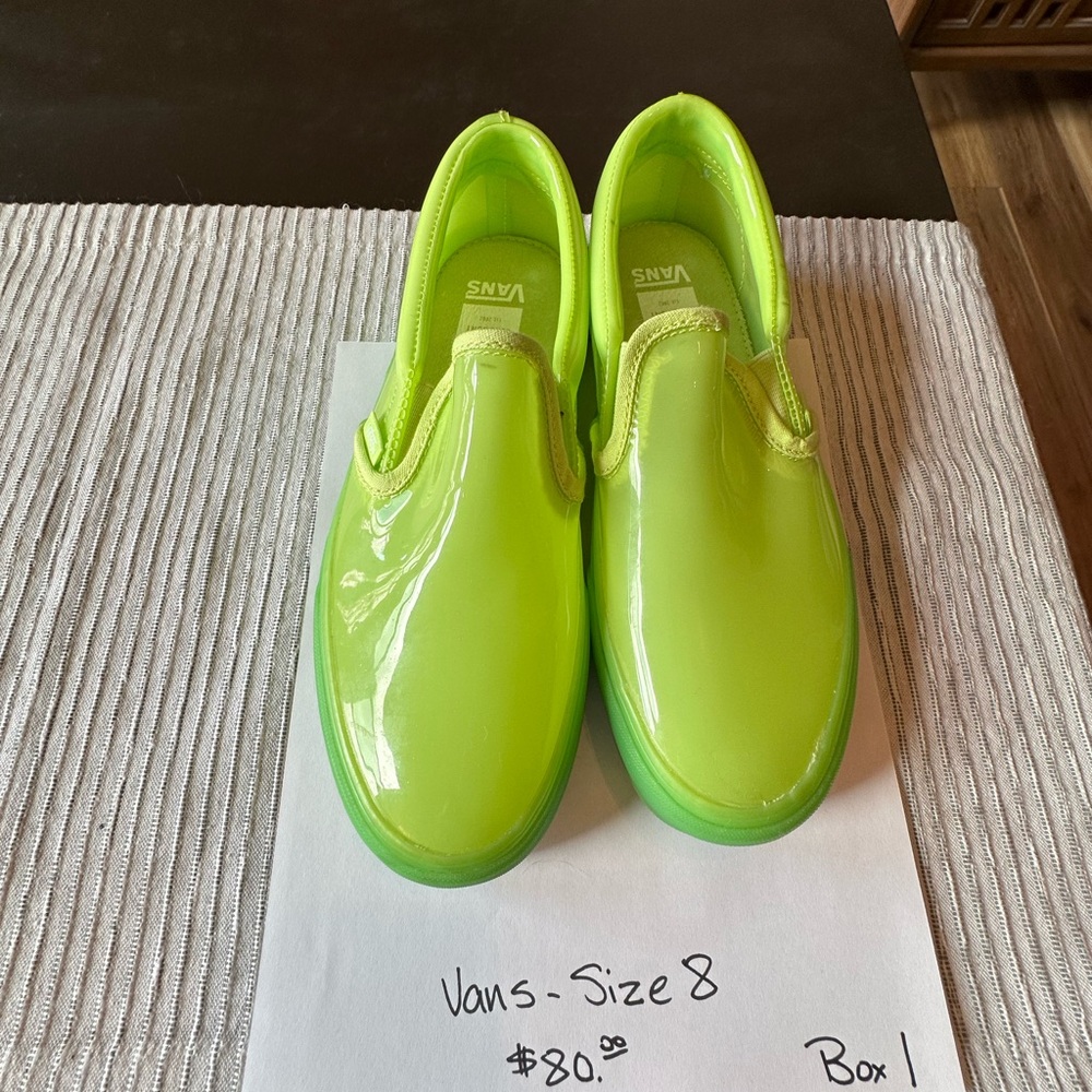 Vans Slip-On Patent Neon Lime Flats
